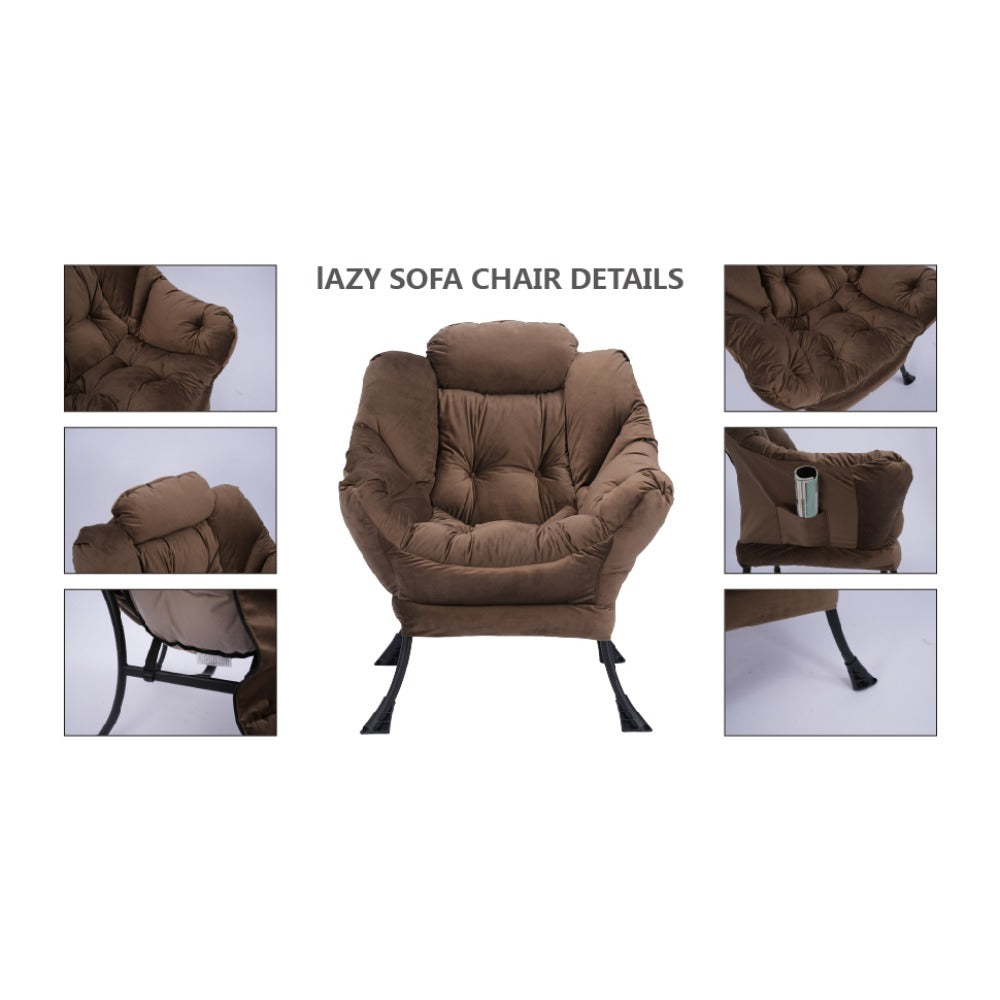 Living Room Chairs Modern Cotton Fabric Lazy Chair, Accent Contemporary Lounge Chair, Single Steel Frame Leisure Sofa Chair