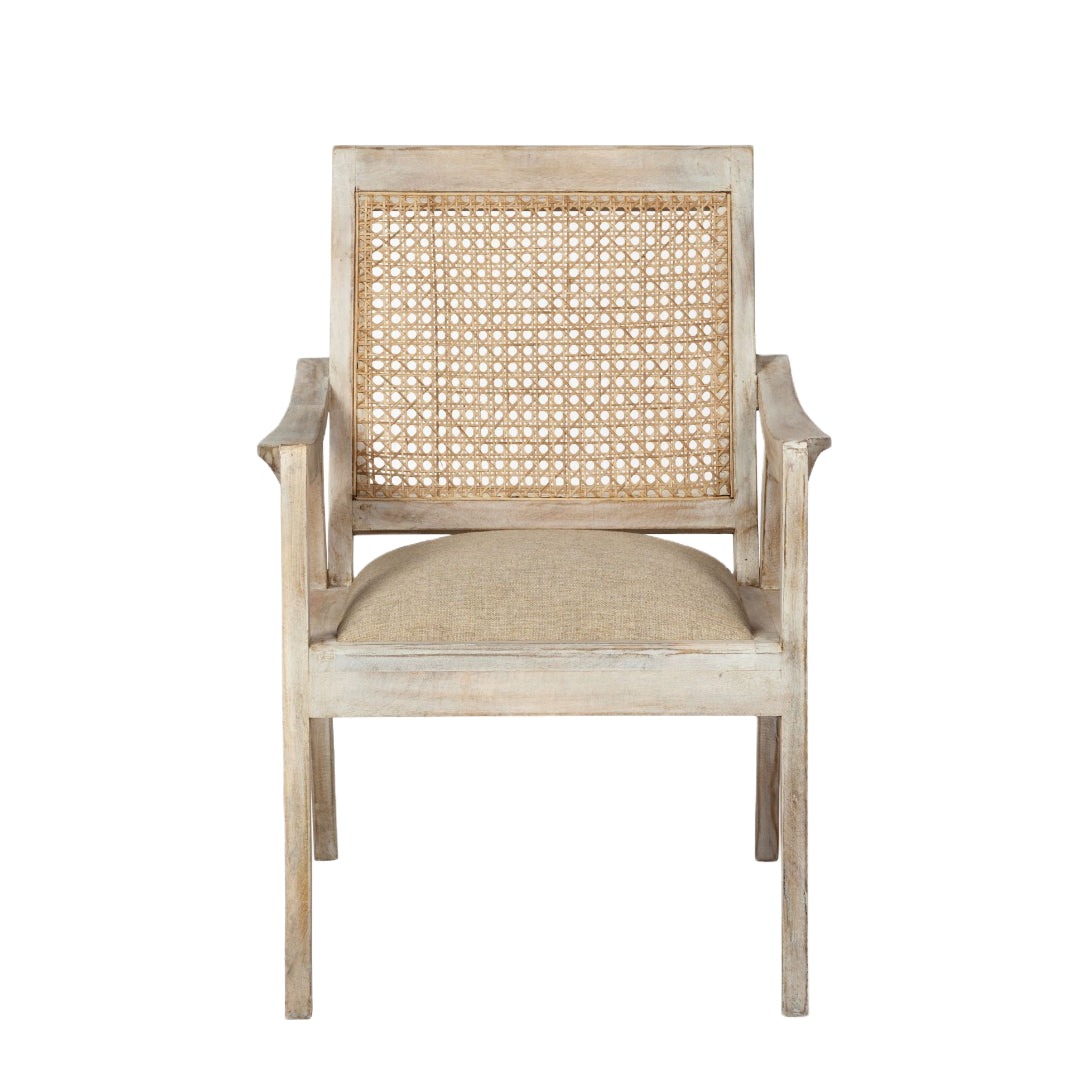 HMS 28\" Cream and Natural Fabric Distressed Arm Chair for Living Room