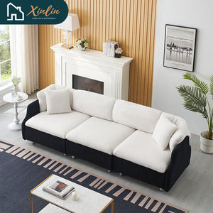 Modern 95.3-Inch Velvet Sofa With Two Throw Pillows Spacious and Comfortable Three-Seater Free Shipping
