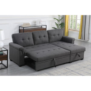 Lucca 84" Dark Gray Linen Reversible Sleeper Sectional Sofa with Storage Chaise