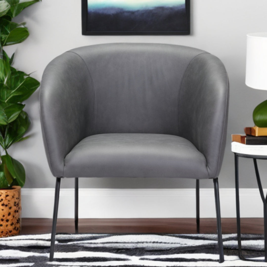 HMS 28\" Gray & Black Faux Leather Club Chair with Upholstered Seat Elegant Living Room Chair