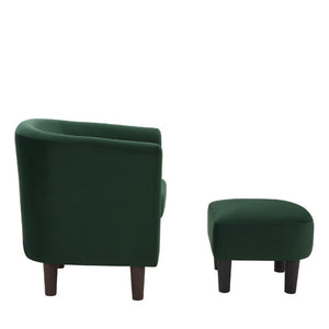 Velvet Accent Chair with Ottoman, Modern Barrel Chair Armchair for Living Room, Green