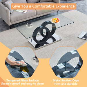 Modern Style Glass Top MDF Coffee Table with Black Base, Suitable for Living Rooms and Lounge Areas