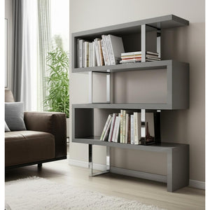 HMS 67 Three-Tier Etagere Bookcase in Gray and Silver Metal and Wood Three-Tier Bookcase