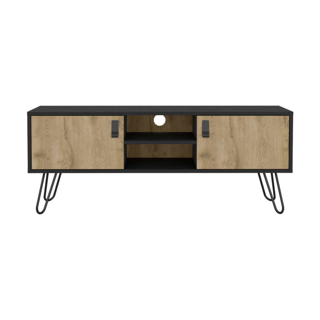 HMS 48\" Beige and Black TV Stand with Open and Enclosed Storage Cabinets