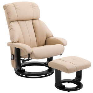 Ultimate Comfort Beige Massage Recliner Chair with Ottoman 10-Point Vibrating Heat Feature