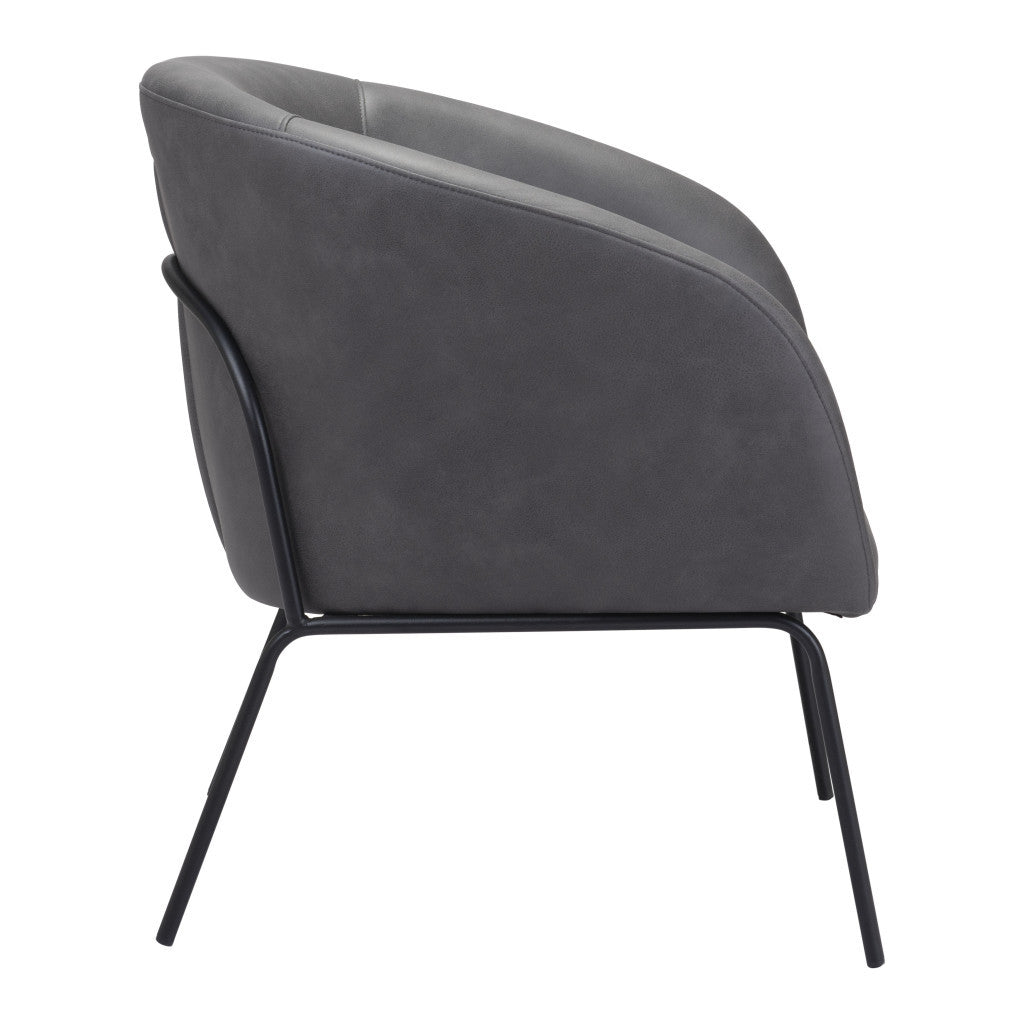 HMS 28\" Gray & Black Faux Leather Club Chair with Upholstered Seat Elegant Living Room Chair