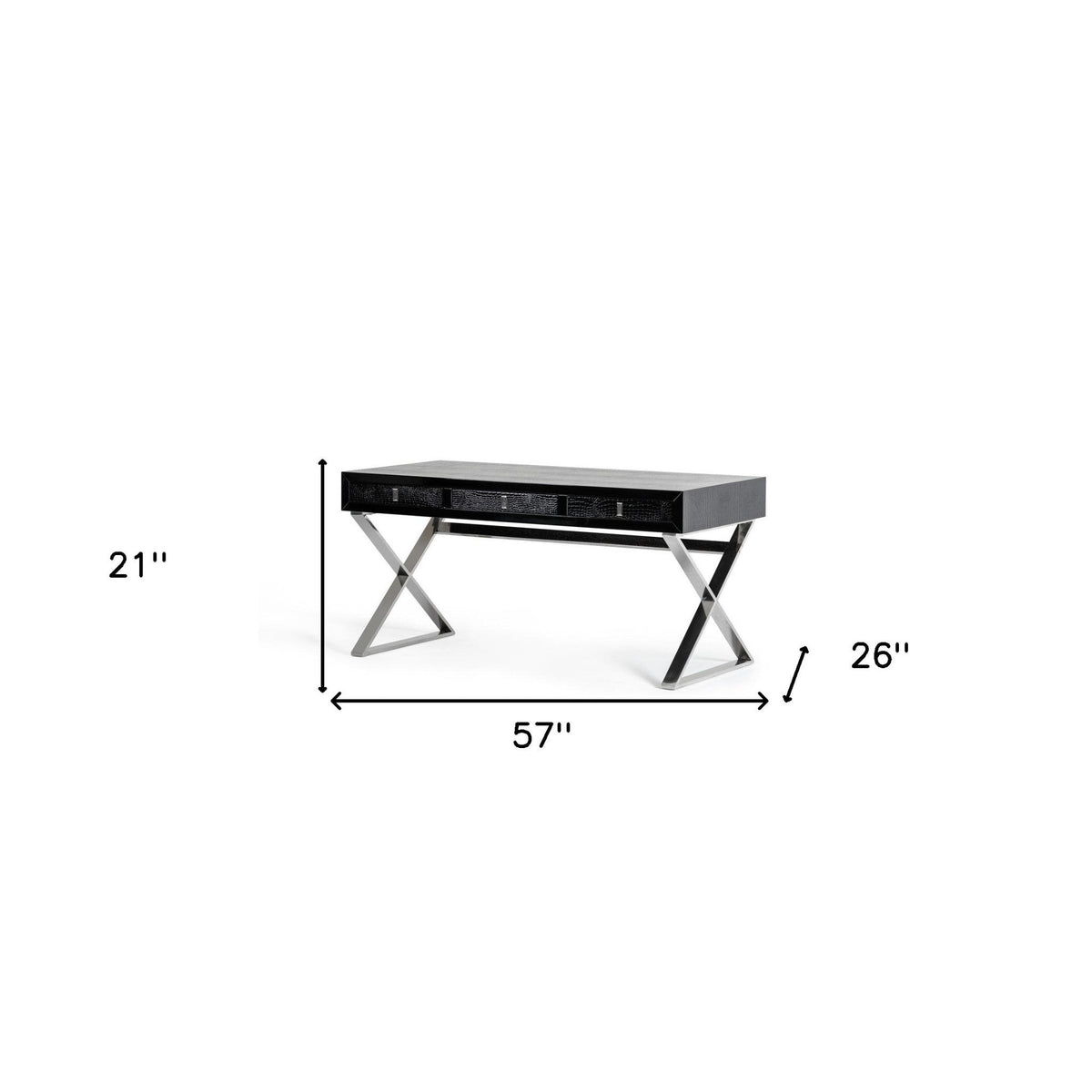 HMS 57 Black and Silver Coffee Table with Cross Legs Wood and Stainless Steel Featuring Three Drawers