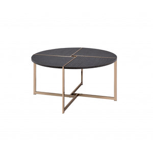 HMS 35 Black and Champagne Metal Round Cross Legs Coffee Table