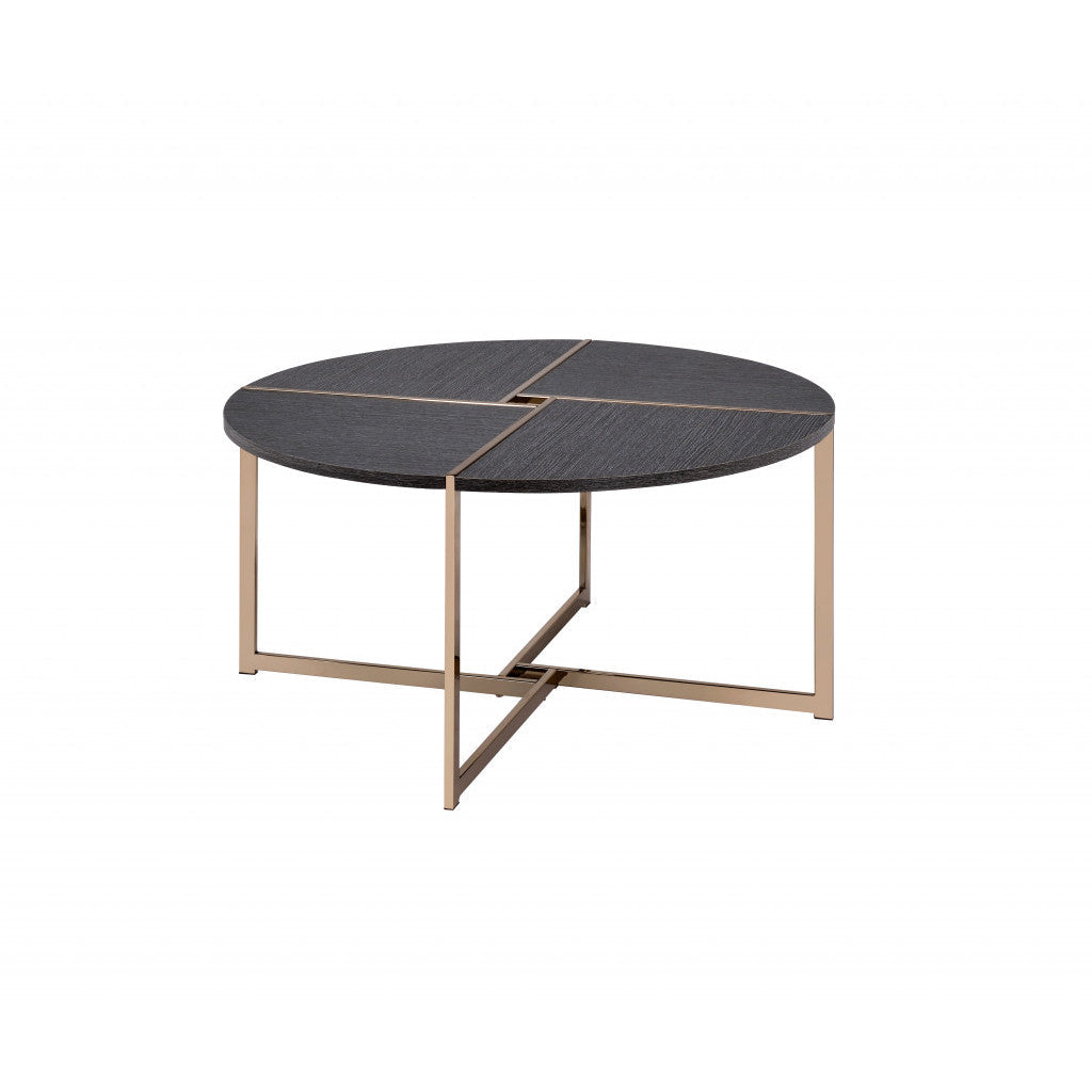 HMS 35 Black and Champagne Metal Round Cross Legs Coffee Table