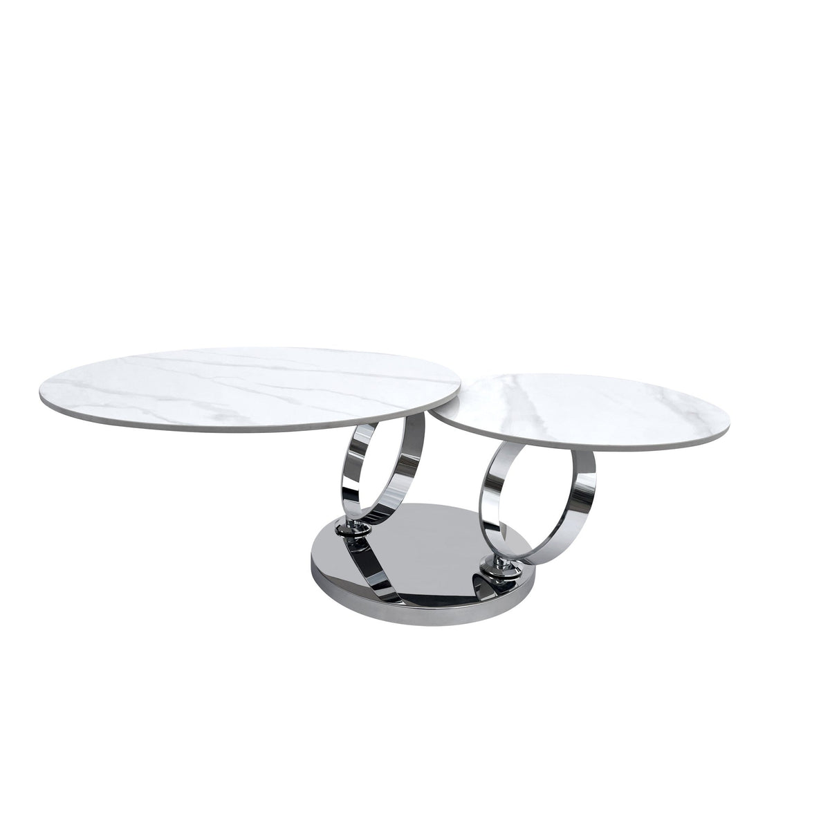 HMS 32\" White and Silver Ceramic Tile and Metal Round Abstract Coffee Table