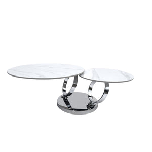 HMS 32\" White and Silver Ceramic Tile and Metal Round Abstract Coffee Table