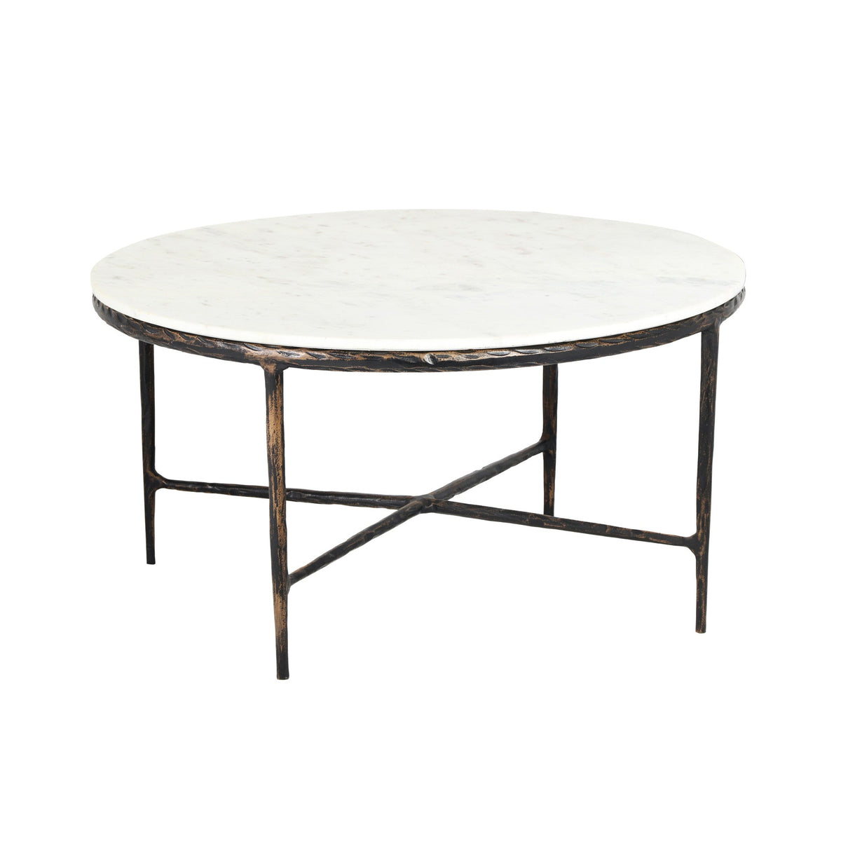 HMS 36\" White and Brown Genuine Marble and Aluminum Round Coffee Table