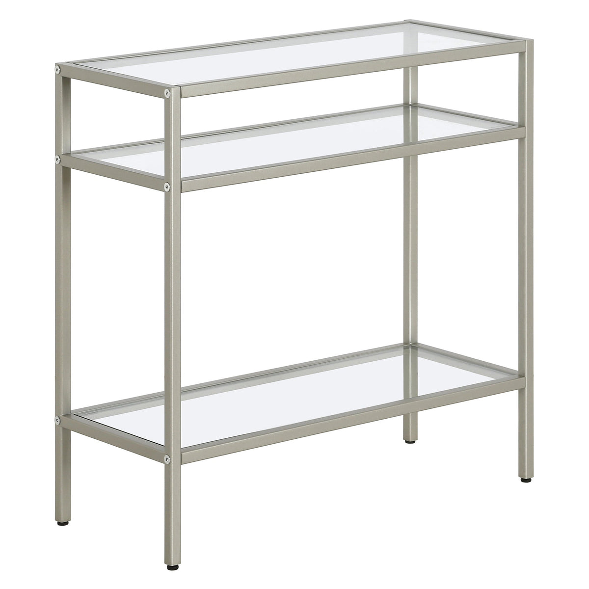 HMS 24\" Nickel Steel End Table with Two Clear Glass Shelves Console Tables