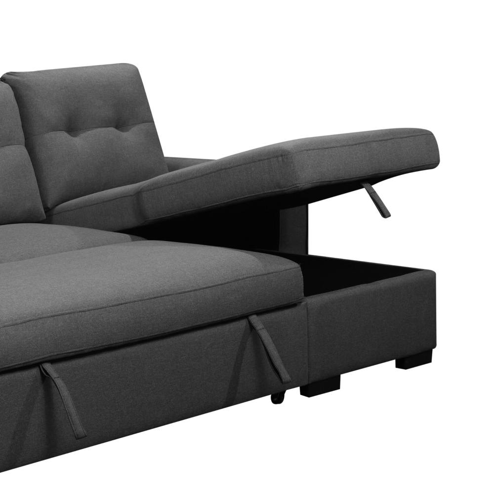 Living Room L-Shaped Sleeper Sofa Lounger, Right-Facing Storage Chaise Convertible Couch, Grey