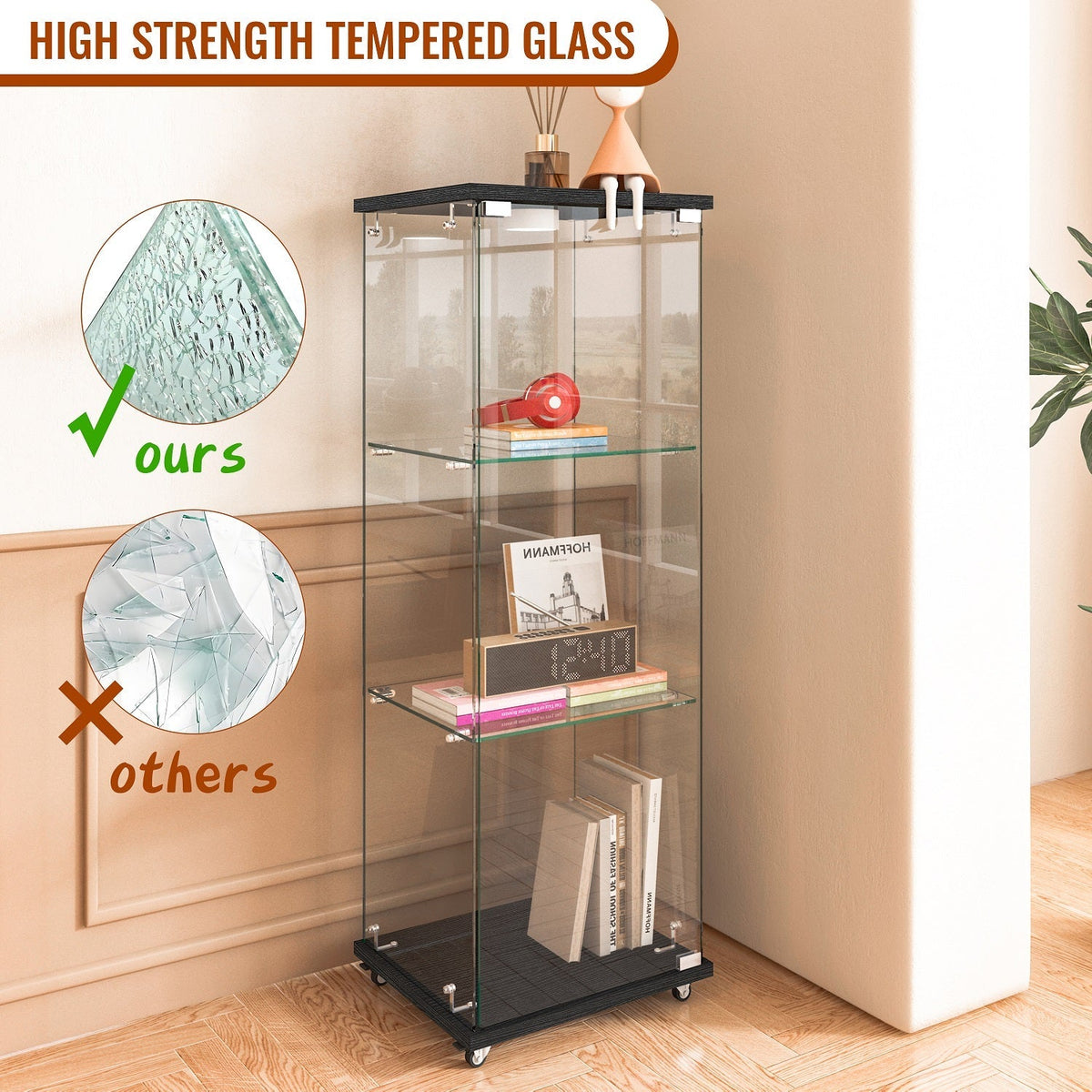 47.9" Glass Display Cabinet Showcases Cabinet for Living Room Storage for Action Figure Garage Kits Home Decor