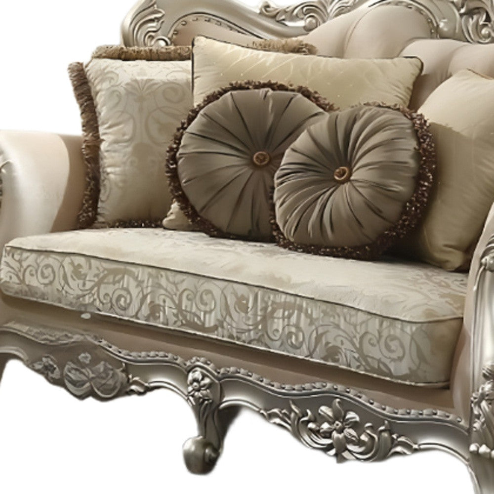 hms 88" Champagne Velvet Curved Floral Sofa And Toss Pillows