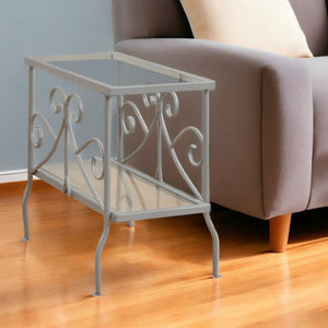 Homeroots 22" Silver And Clear Metal And Tempered Glass End Table With Shelf