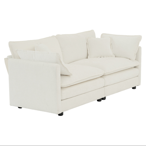 FCJ Modern White Chenille Fabric Loveseat Sofa Couch for Living Room Large Size 2-Seat Deep Seat 4 Pillows Upholstered Sponge