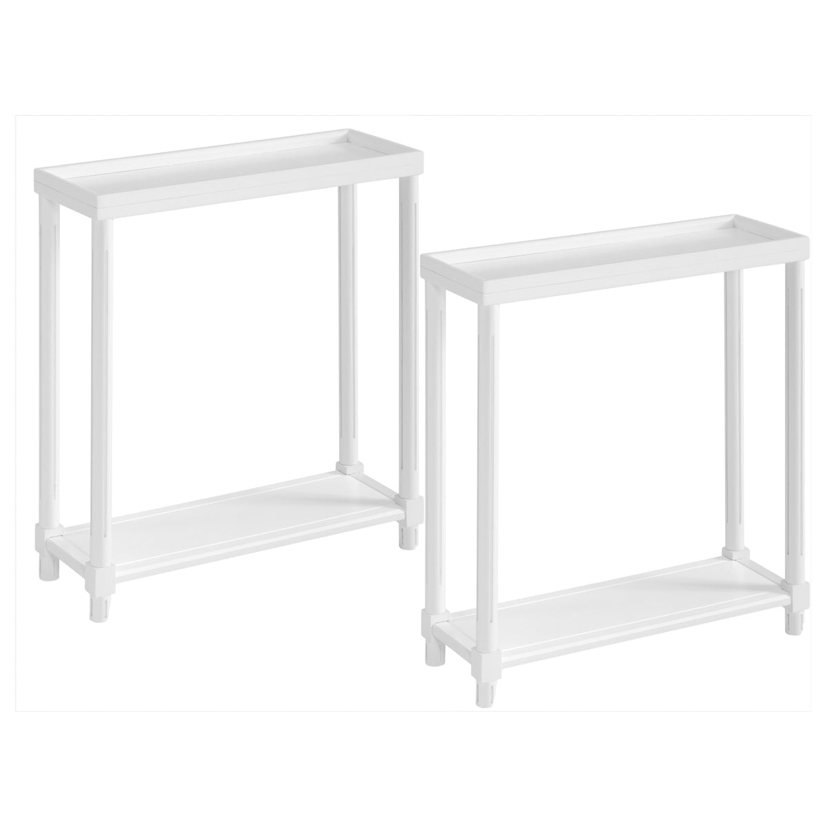 HMS Set of Two 24\" White Wood Rectangular Console Tables with Shelf Elegant End Tables for Home Decor