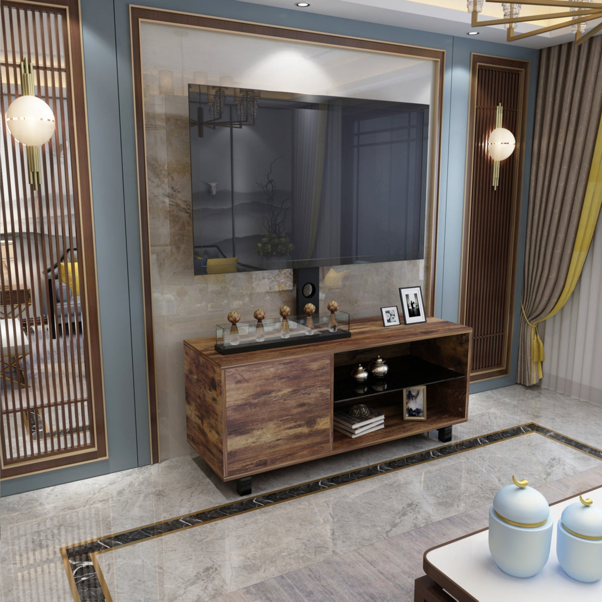 Modern MDF Brown TV Unit with Wall Mount , Space Saving with Storage TV Stands for Living Room