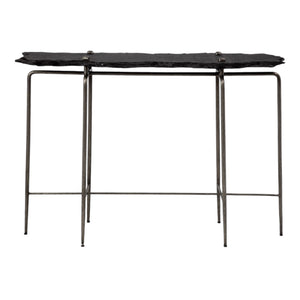 HMS Contemporary Six Leg Console Table 17\" Black and Silver Slate Wood MDF Glass for Living Room or Hotel Bedroom Furniture