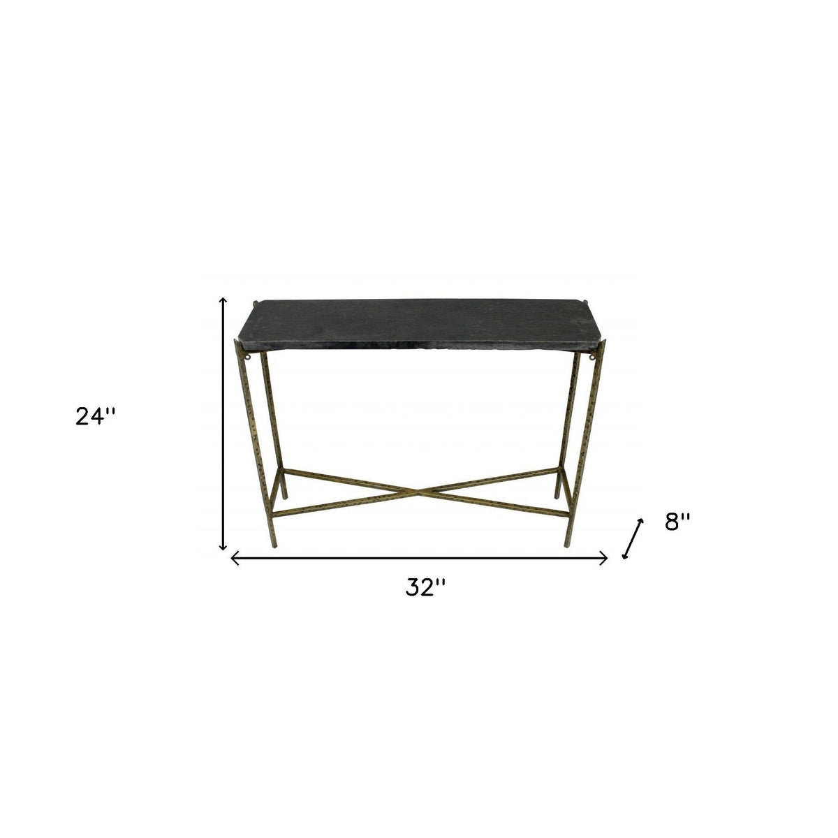 HMS 32\" Luxury Console Table Black Gold Stone Frame Convertible for Entry Living Room Bedroom Hotel Use Classic Rustic Marble