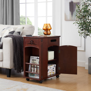 Powered Traditional End Table with Charging Station, Narrow Side Table with USB Ports and Outlets, Nightstand with Storage