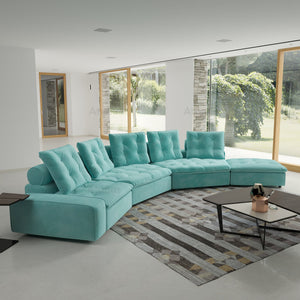 ATUNUS USA in Stock Drop Shipping Tiffany Blue Pet-Friendly Velvet Modular 7 Seater Sectional Sofa Set Scratch Proof Miami Couch