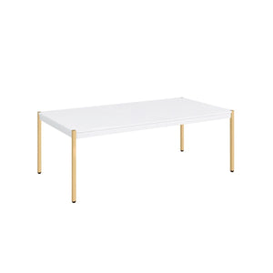 HMS 48” White and Gold Farmhouse Style Resin Wood and Metal Coffee Table for Living Room Furniture or Side Table Use