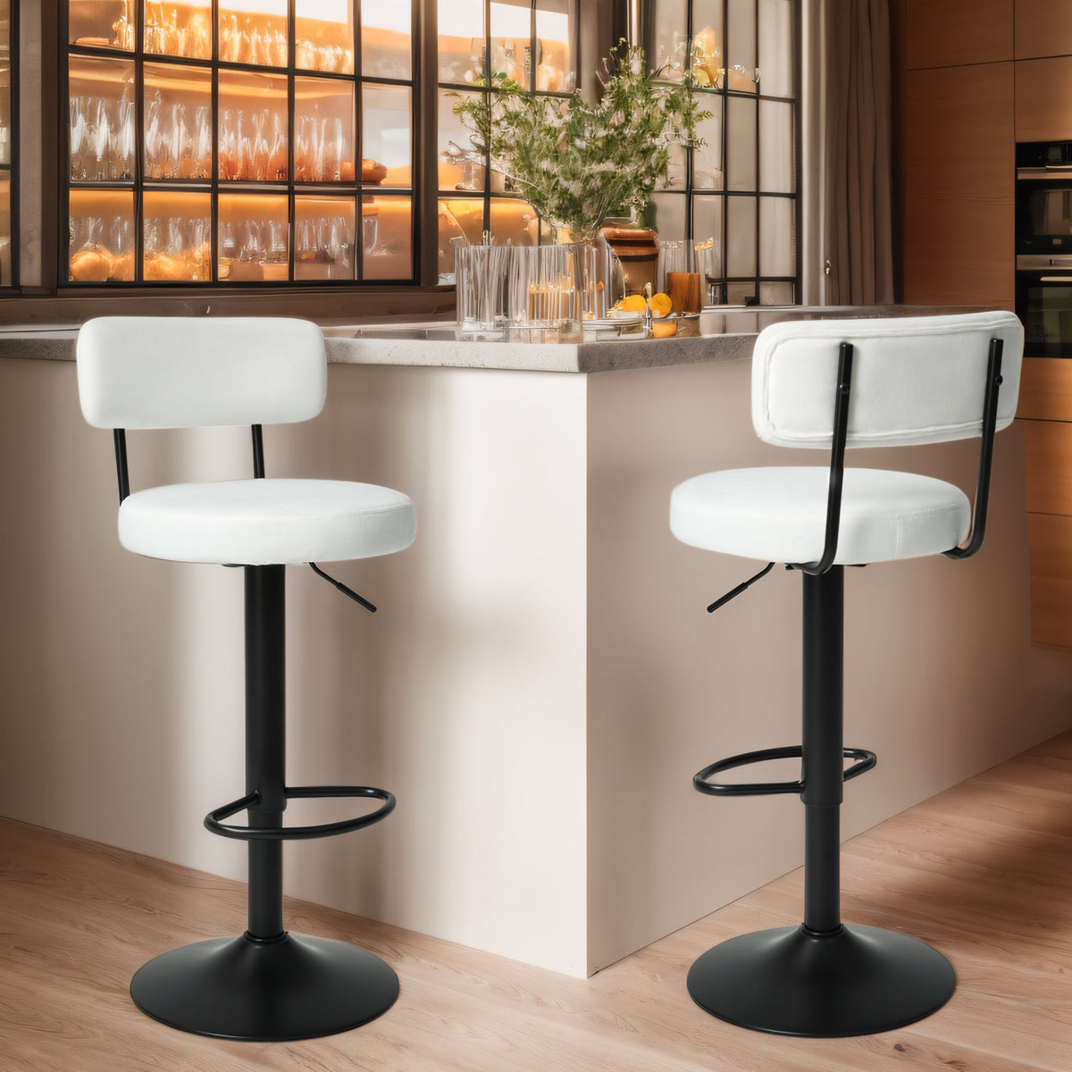 Counter Stools,Set of 2 Bar Stools with Back and Footrest, Modern Metal Counter Height Barstools for Kitchen Home Bar