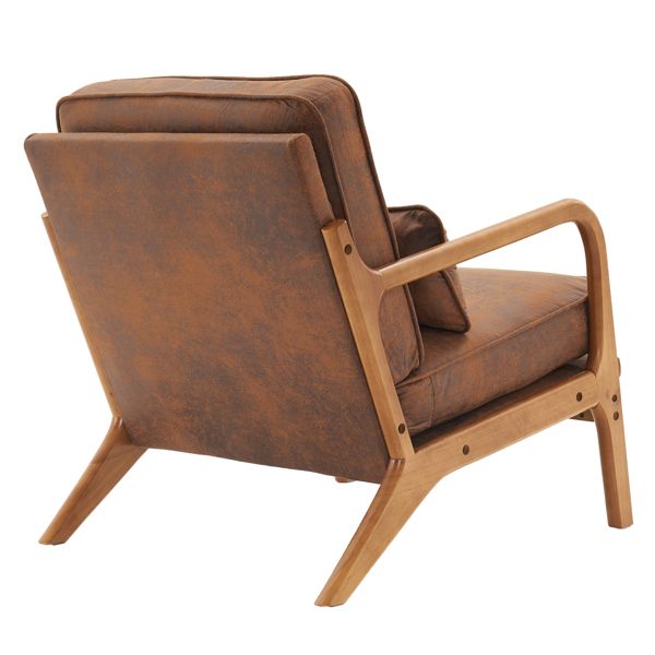 Oak Upholstered Single Lounge Chair with Orange Armrest Indoor Orange Chaise Lounge