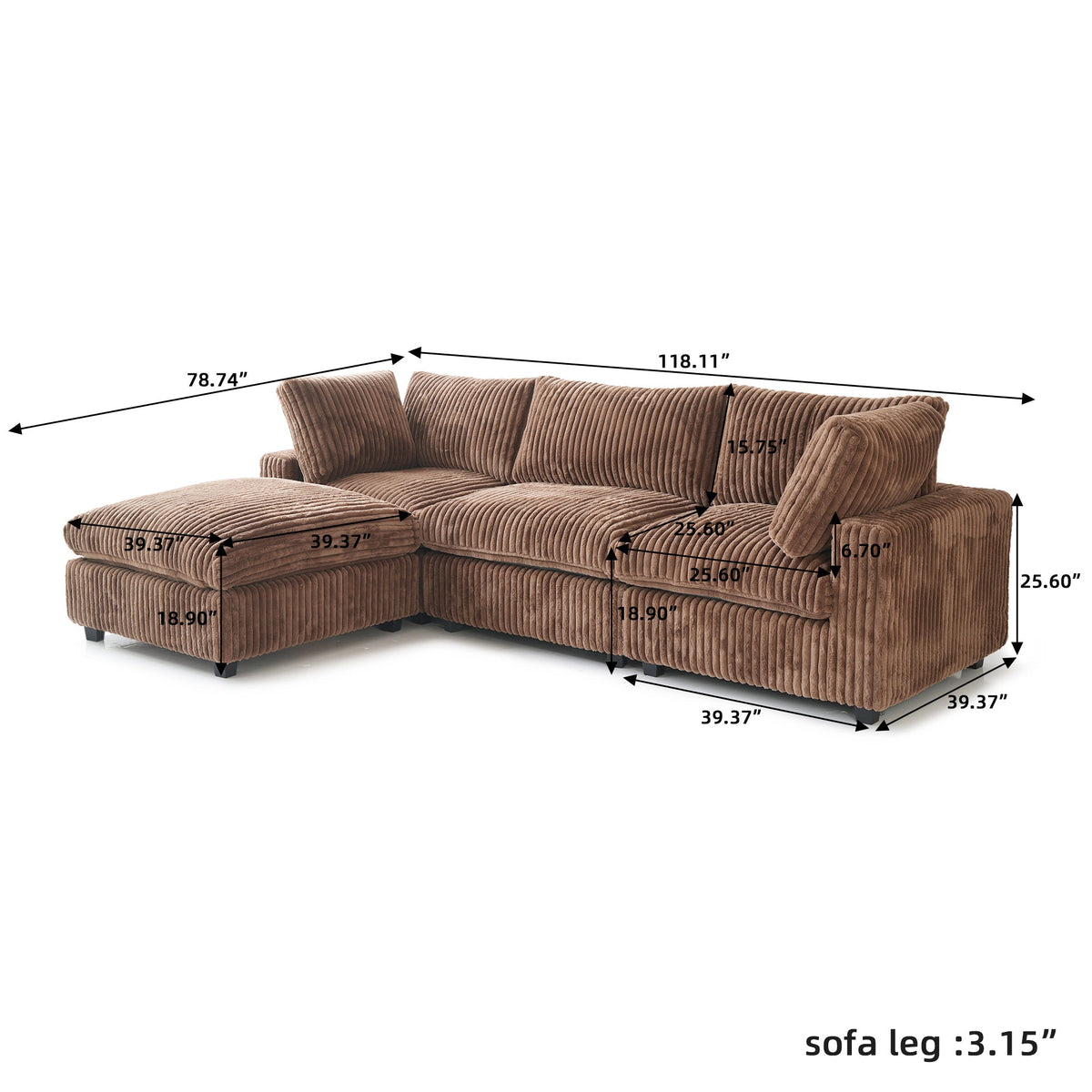 ATUNUS US in Stock Drop Shipping Sofa American Classic Living Room Furniture Corduroy Modular Sectional Couch Sofa Sets
