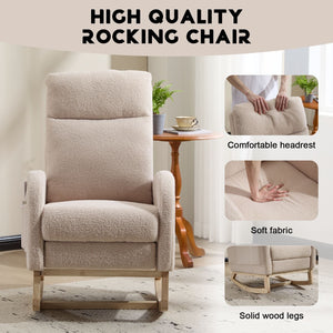 Modern Accent Armchair High Backrest Solid Wood Legs Beige Upholstery Comfortable Rocking Nursery Glider for Living Room Side