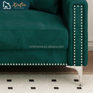 Modern 83-Inch Triple Mid-Century Upholstered Velvet Sofa Free Shipping for Living Room Dining Bedroom Fabric Metal Material