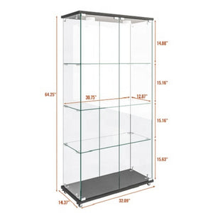 Modern Black Four Layers Two Door Glass Display Cabinet with Led Light and Wheels Living Room Furniture
