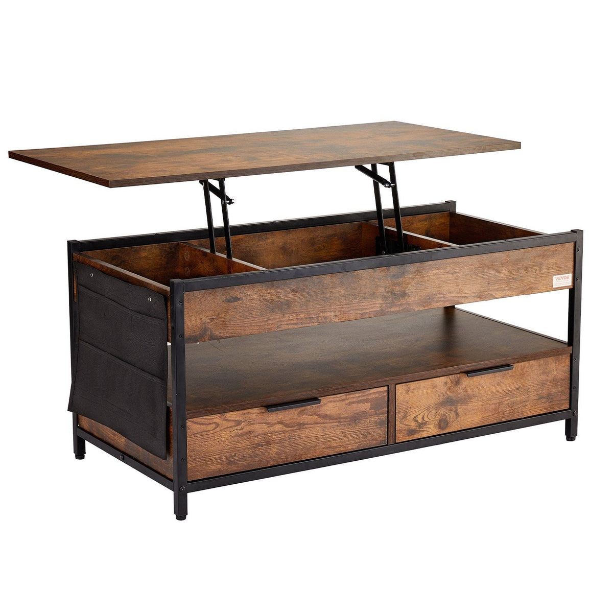 39.4\" Rectangle Lift Top Coffee Table with Light & USB Port Brown