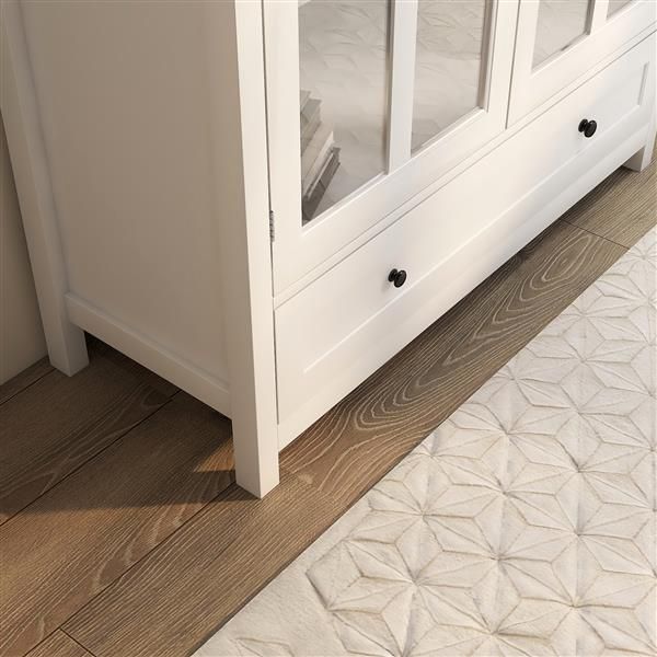Double Glass Door Buffet Storage Cabinet with Unique Bell Handle for Living Room
