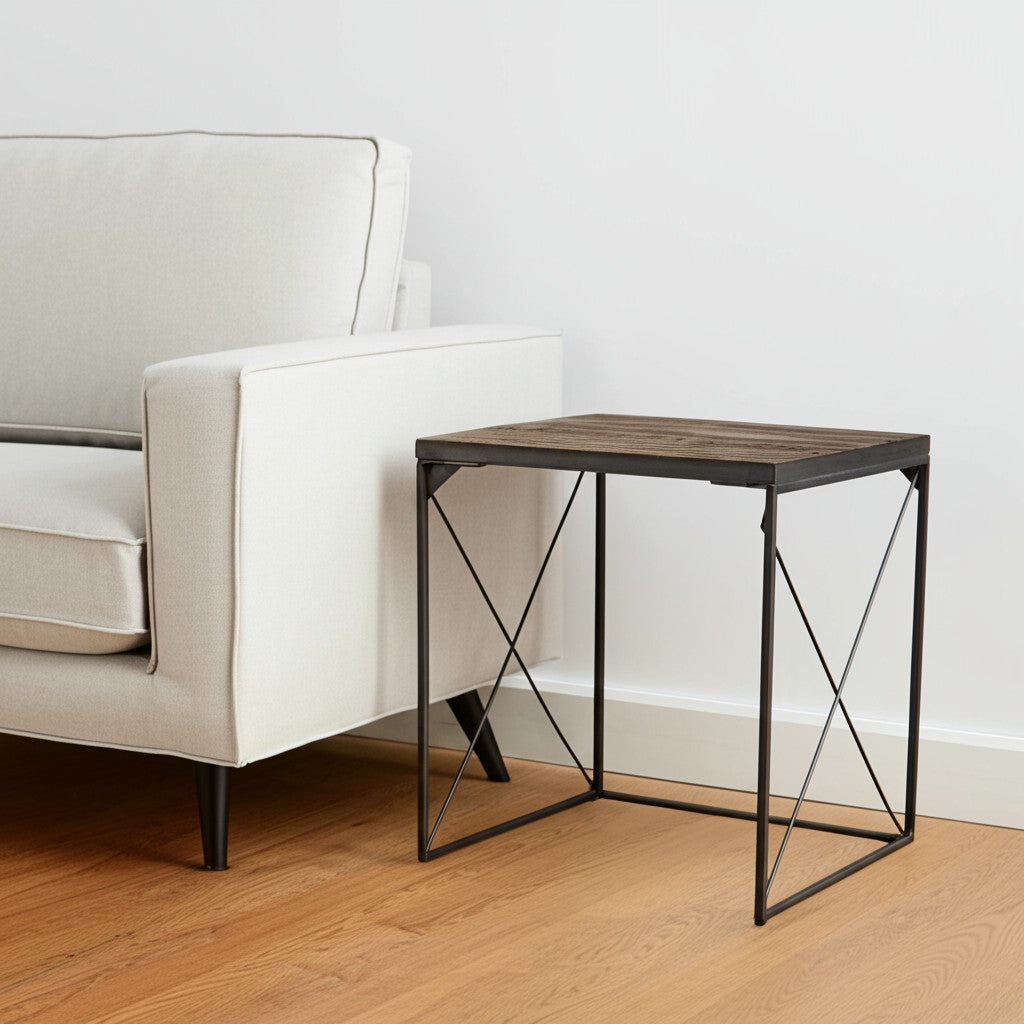HMS 23 Inch Brown Solid Wood Square End Table Convertible Farmhouse Style Living Room or Entry Side Table