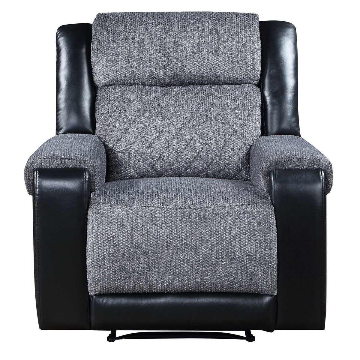 39" Manual Recliner in Black and Gray Fabric and Faux Leather Combination
