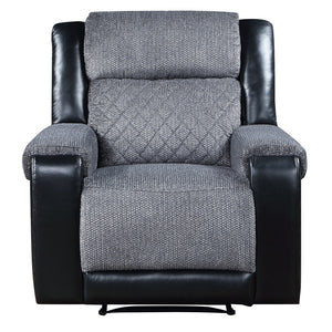 39" Manual Recliner in Black and Gray Fabric and Faux Leather Combination