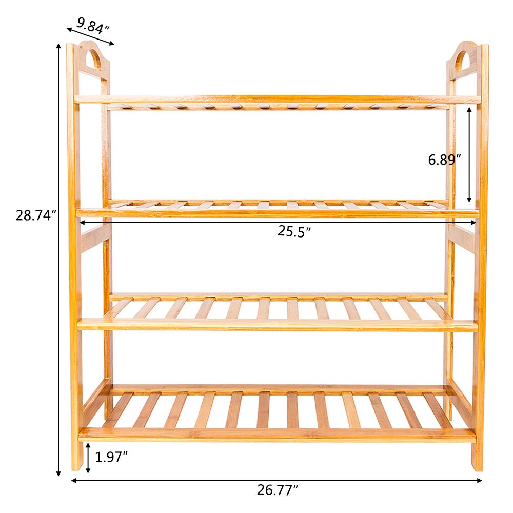 4-Tier Bamboo Shoe Rack Easy-to-Assemble Entryway Storage Organizer for Home & Office Wood Color