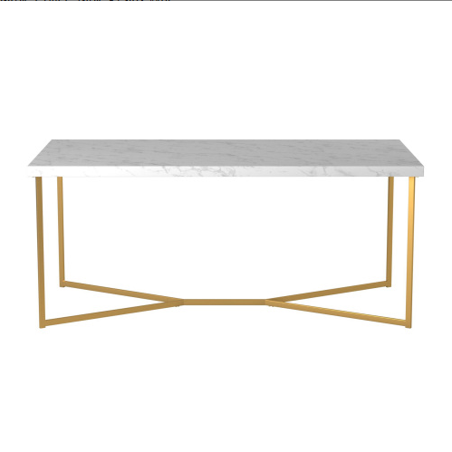 FCJ Modern Glam Convertible Coffee Table Sintered Stone with Metal and Faux Marble Set Living Room Furniture
