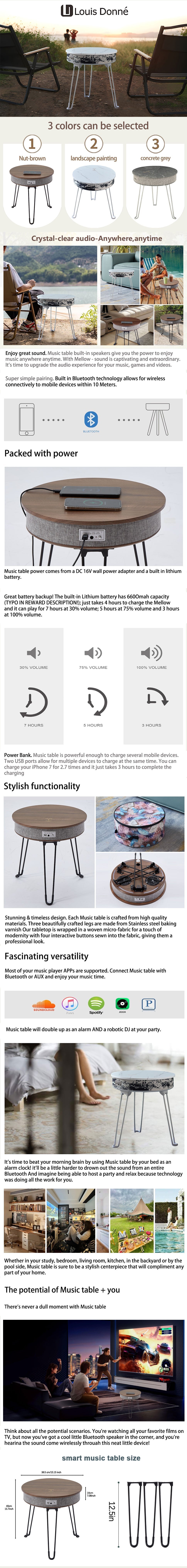 Scandinavian Style Smart Music Coffee Table Multi-Functional Wireless Charging Bluetooth Audio Foldable Small Side Living Room