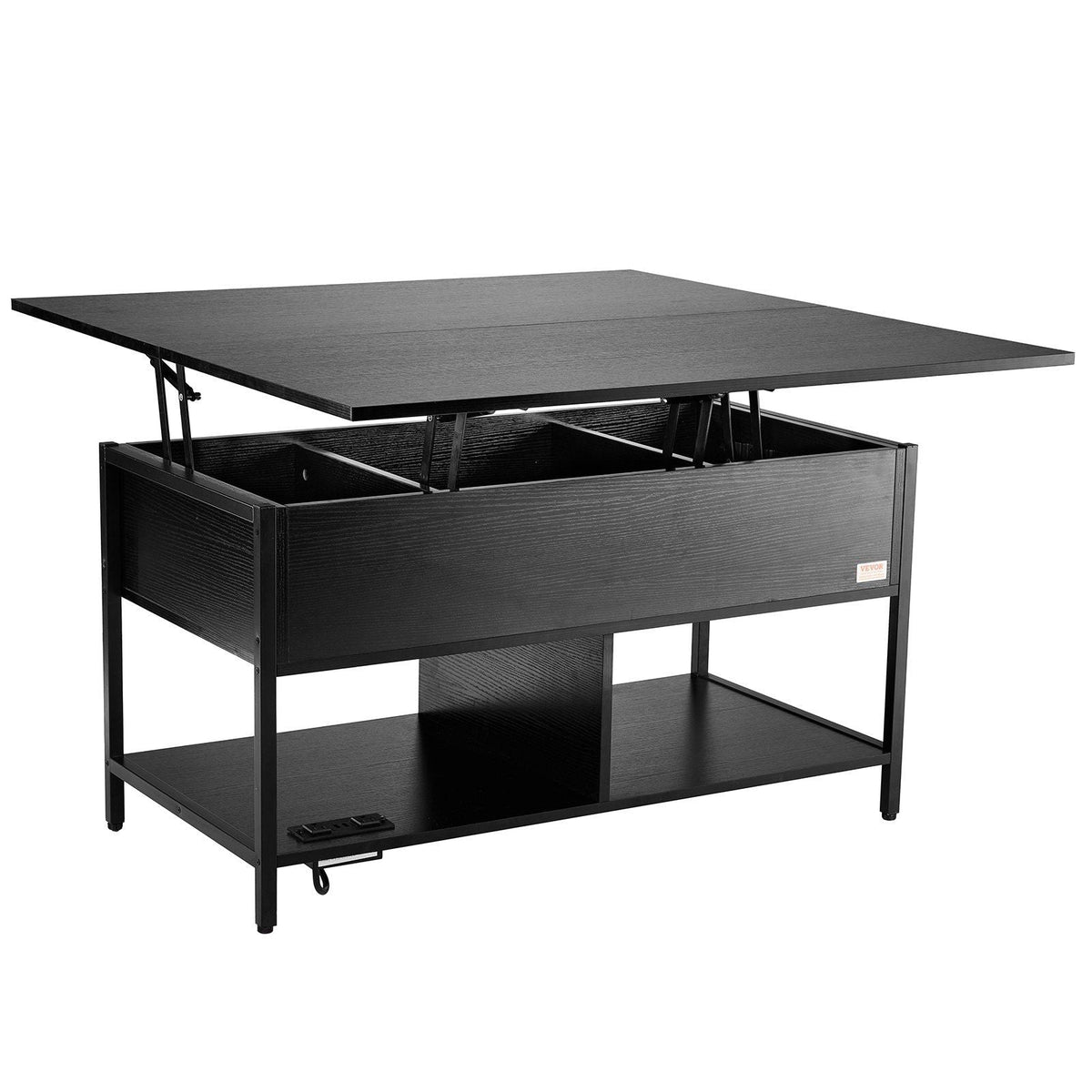 39.4\" Rectangle Lift Top Coffee Table with Light & USB Black Color