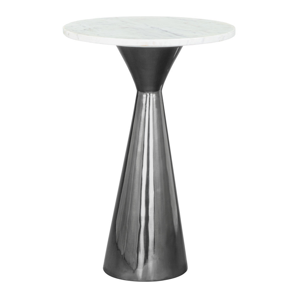 HMS 23\" White and Black Marble Round Pedestal End Table Coffee Tables with Steel Base