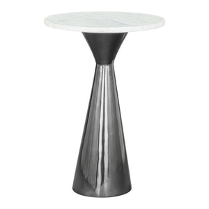 HMS 23\" White and Black Marble Round Pedestal End Table Coffee Tables with Steel Base