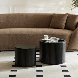 Nested Table Set 2 Pieces, MDF Coffee Table Set Living Room/lounge Area, Black