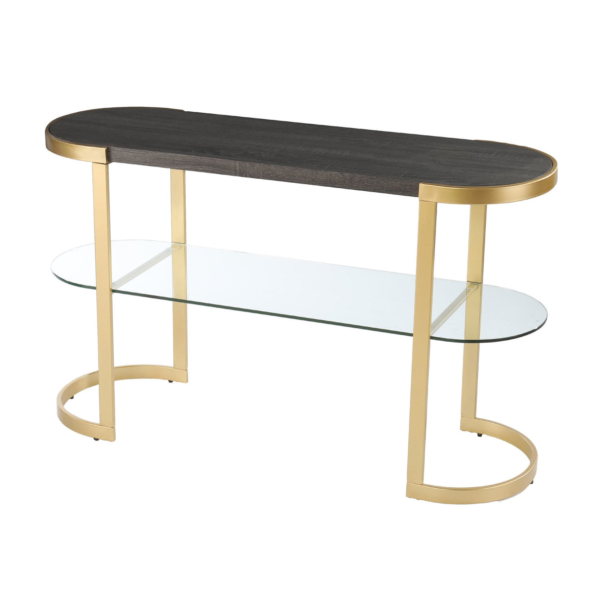 HMS 49\" Gray and Gold Solid Wood Oval Sled Console Table with Storage Elegant Coffee Table Design