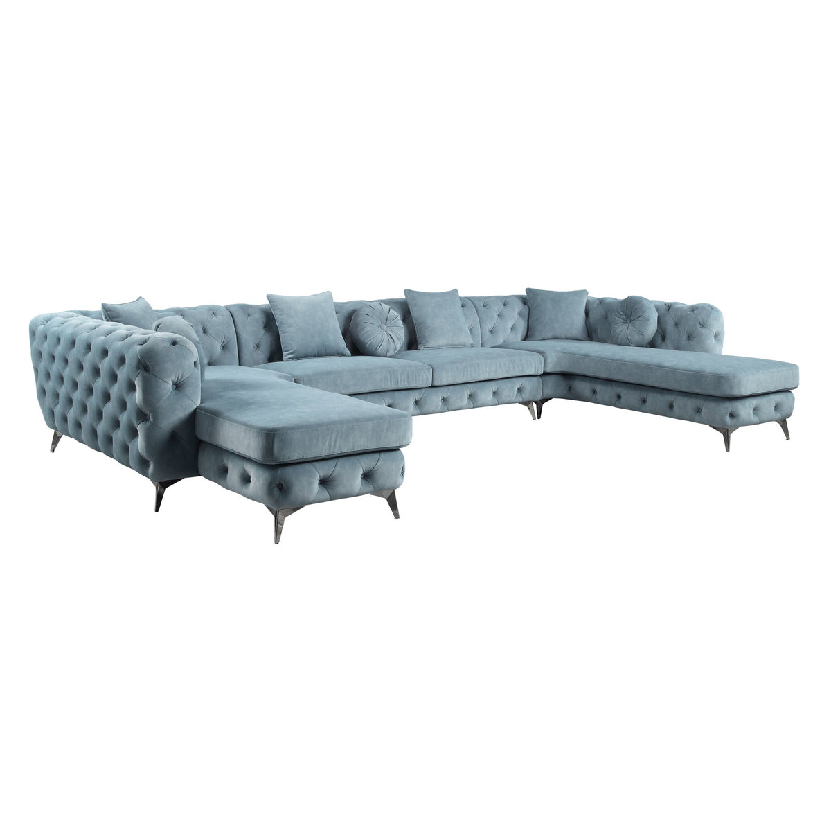 hms Deep Green Leather Match U Shaped Three Piece Seating Component And Toss Pillows
